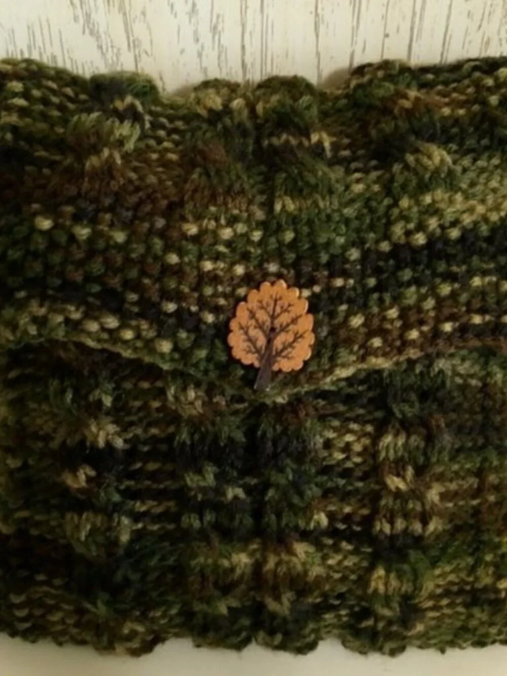 Hand Crafted Knit Cable Throw Pillow Tree Buttons Camo Cabin Sofa Couch